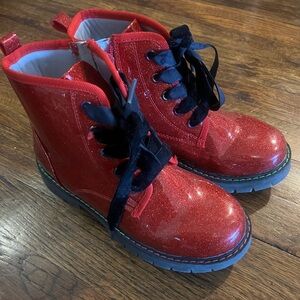Sparkly Red Kids Boots with Black Laces